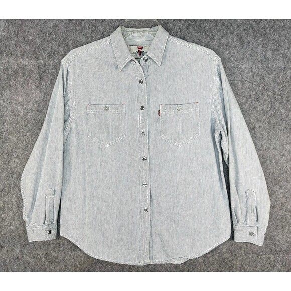 Vintage Levi’s Button Up Denim Shirt Women's Large 90s Striped Heavyweight - Picture 1 of 12